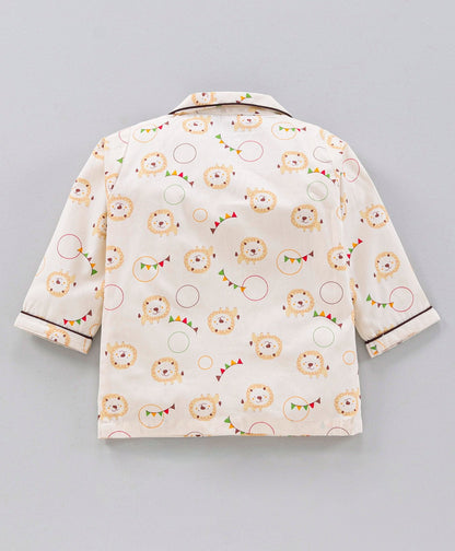 Enfance  Full Sleeves Lion Face Print Night Suit -Fawn
