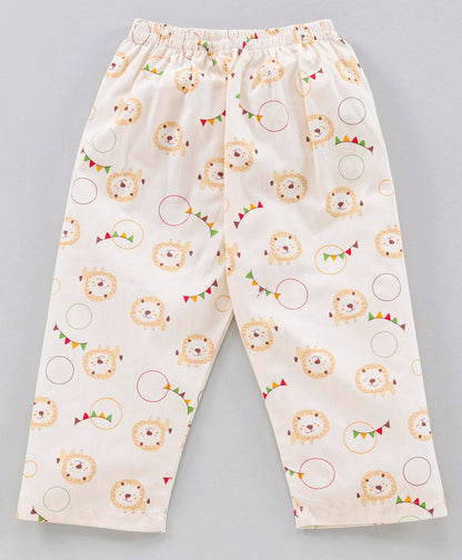Enfance  Full Sleeves Lion Face Print Night Suit -Fawn