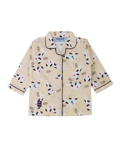 Enfance  Dog Printed Full Sleeves Nightsuit - Lemon