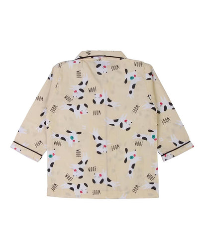 Enfance  Dog Printed Full Sleeves Nightsuit - Lemon