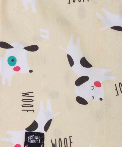 Enfance  Dog Printed Full Sleeves Nightsuit - Lemon