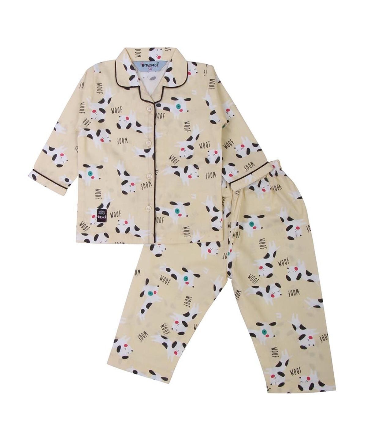 Enfance  Dog Printed Full Sleeves Nightsuit - Lemon