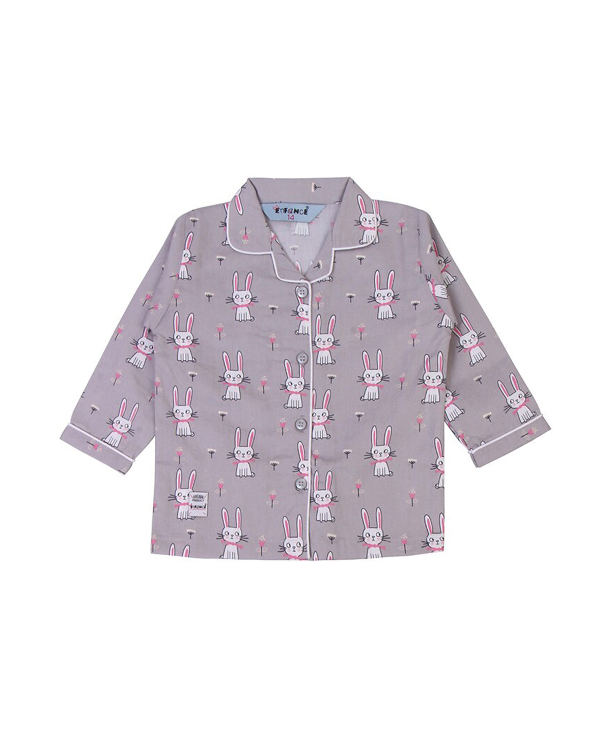 Enfance  Bunny Printed Full Sleeves Nightsuit - Grey