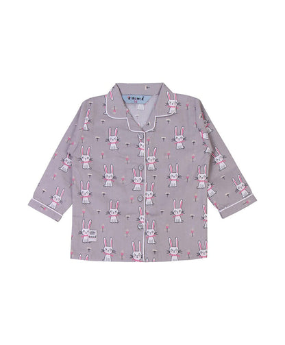 Enfance  Bunny Printed Full Sleeves Nightsuit - Grey