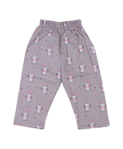 Enfance  Bunny Printed Full Sleeves Nightsuit - Grey