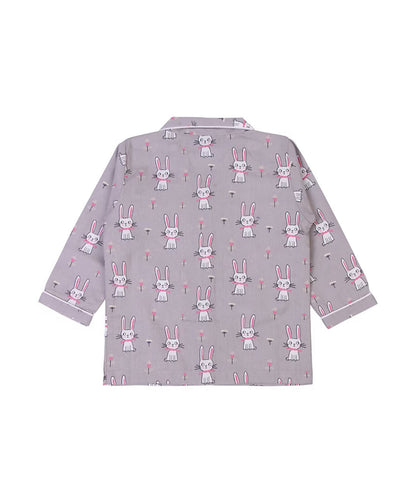 Enfance  Bunny Printed Full Sleeves Nightsuit - Grey