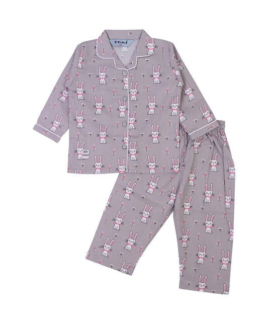 Enfance  Bunny Printed Full Sleeves Nightsuit - Grey