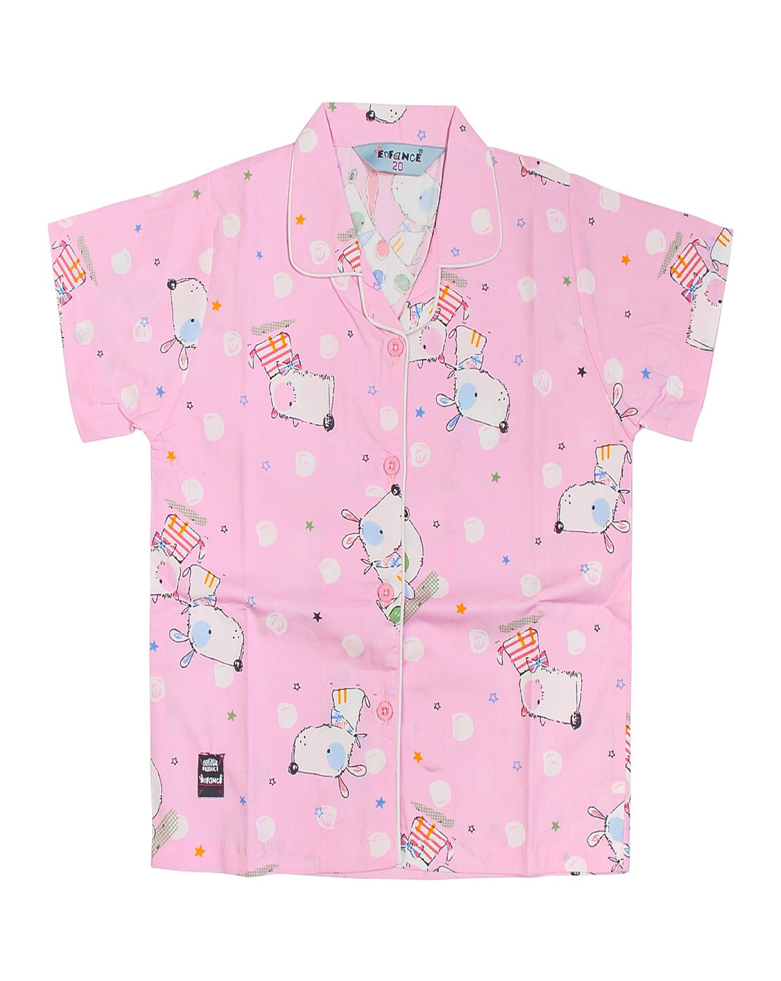 Enfance Dog Printed Half Sleeves Nightsuit - Pink