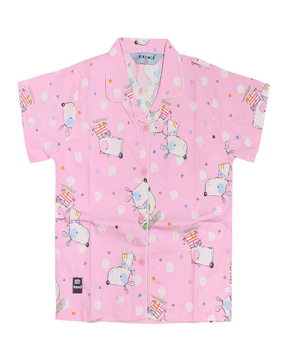 Enfance Dog Printed Half Sleeves Nightsuit - Pink