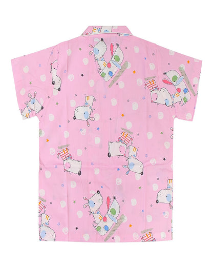 Enfance Dog Printed Half Sleeves Nightsuit - Pink