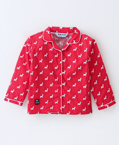 Enfance Core Full Sleeves All Over Printed Nightsuit-Red