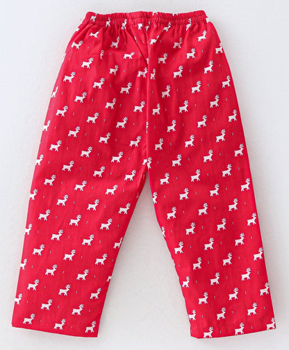 Enfance Core Full Sleeves All Over Printed Nightsuit-Red
