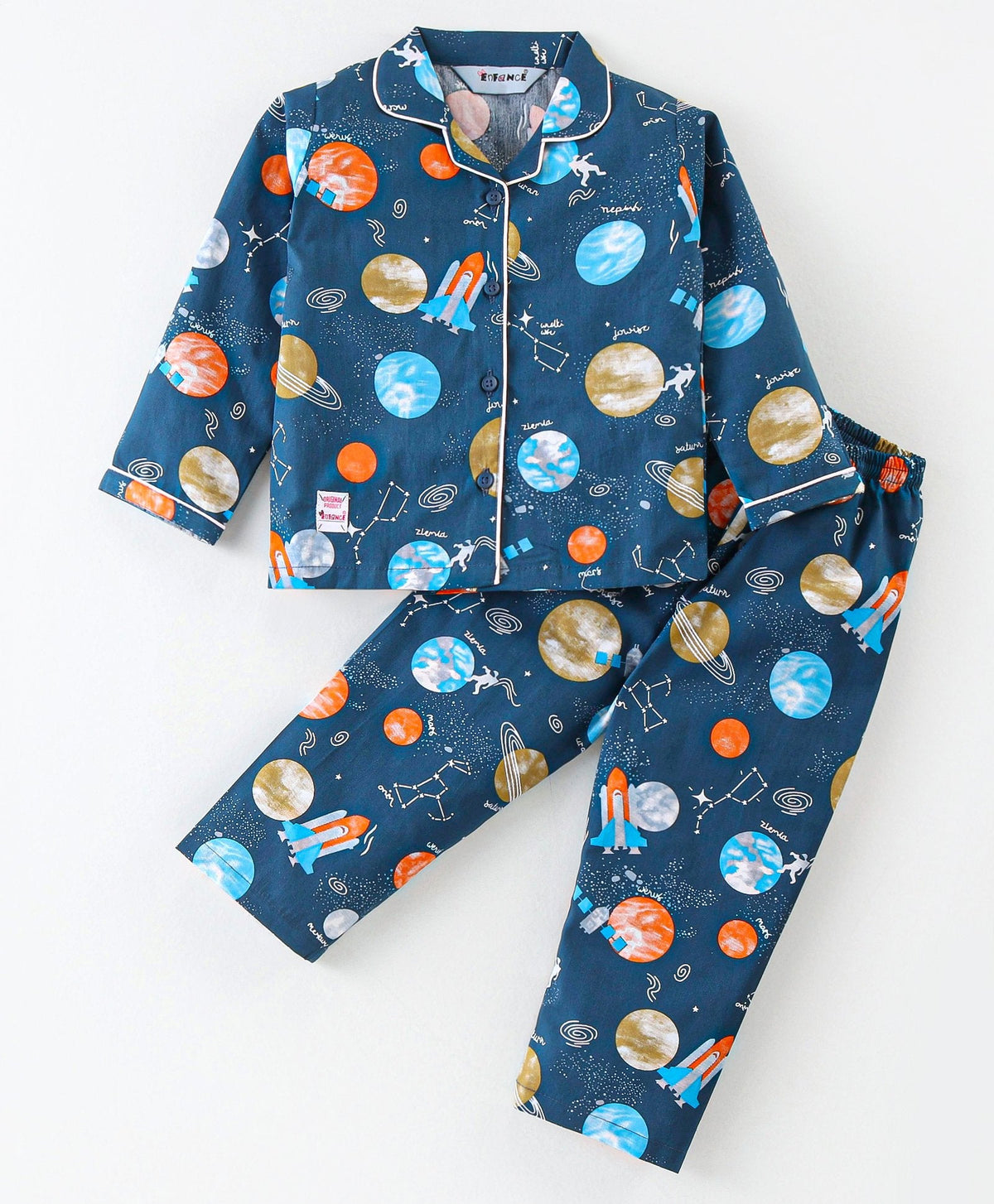 Enfance Full Sleeves Planets Print Nightsuit-Navy
