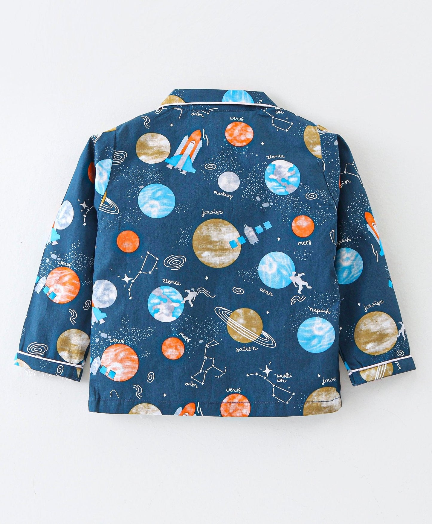 Enfance Full Sleeves Planets Print Nightsuit-Navy