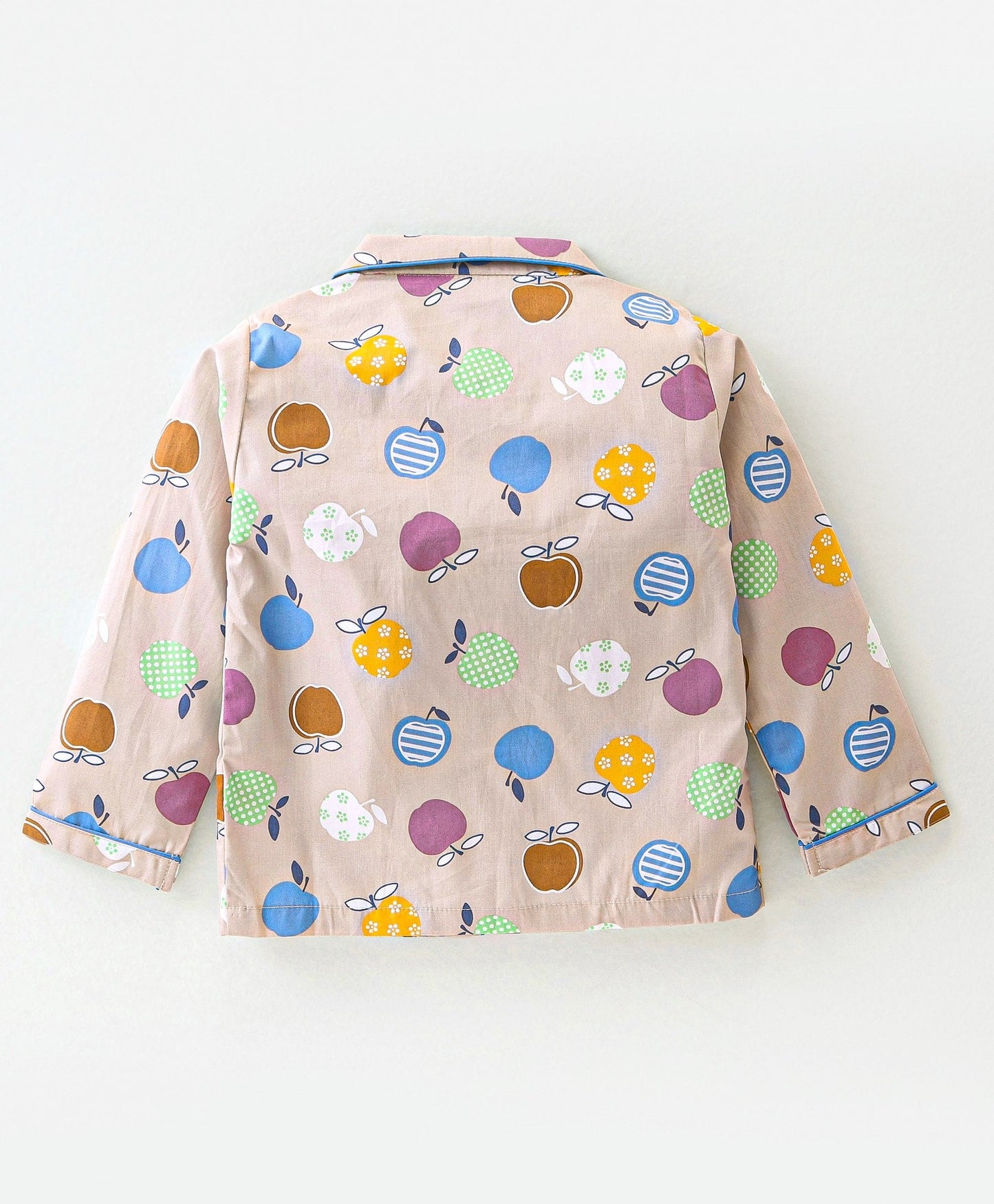 Enfance Core Full Sleeves All Over Apple Print Nightsuit-Fawn