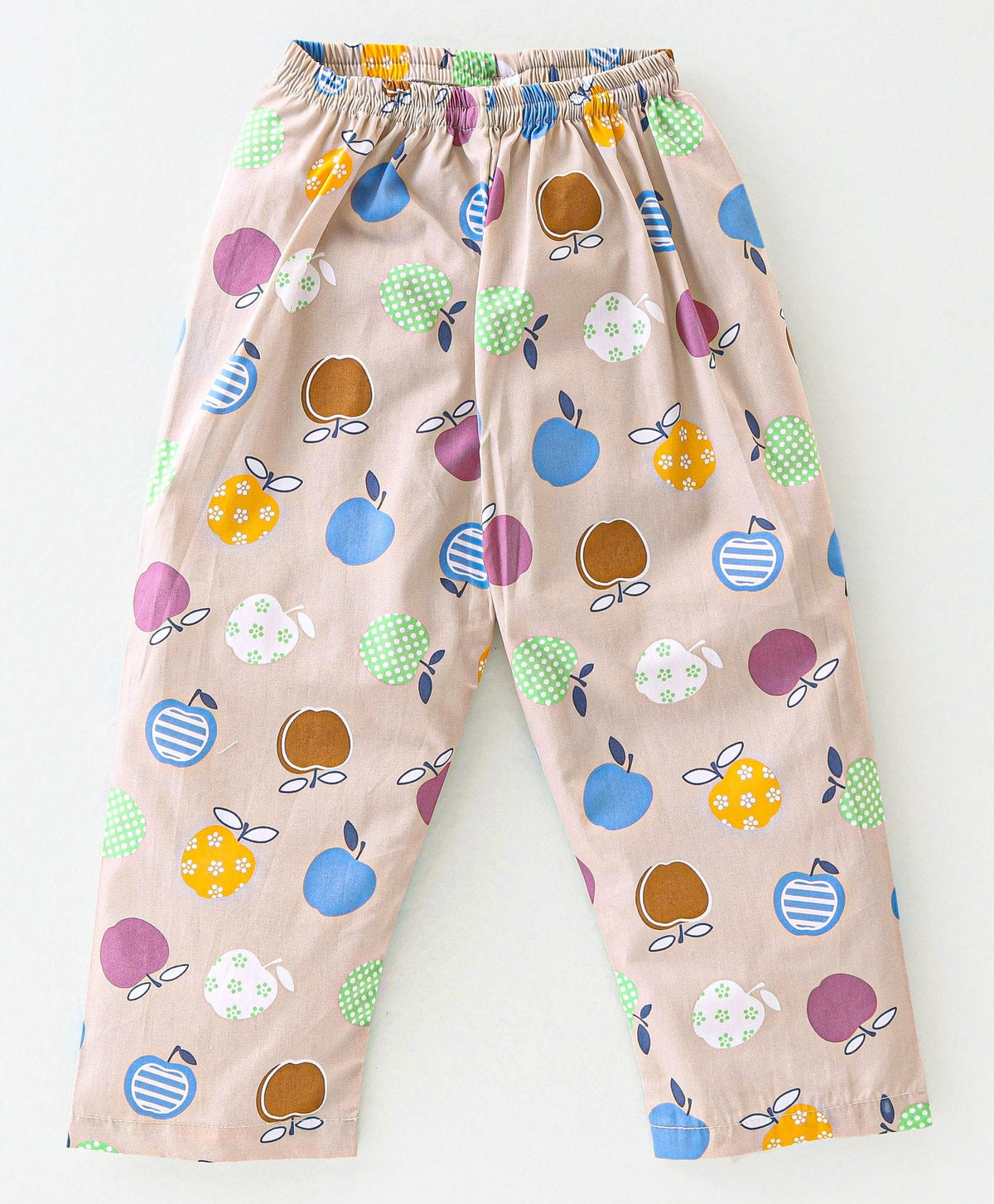 Enfance Core Full Sleeves All Over Apple Print Nightsuit-Fawn