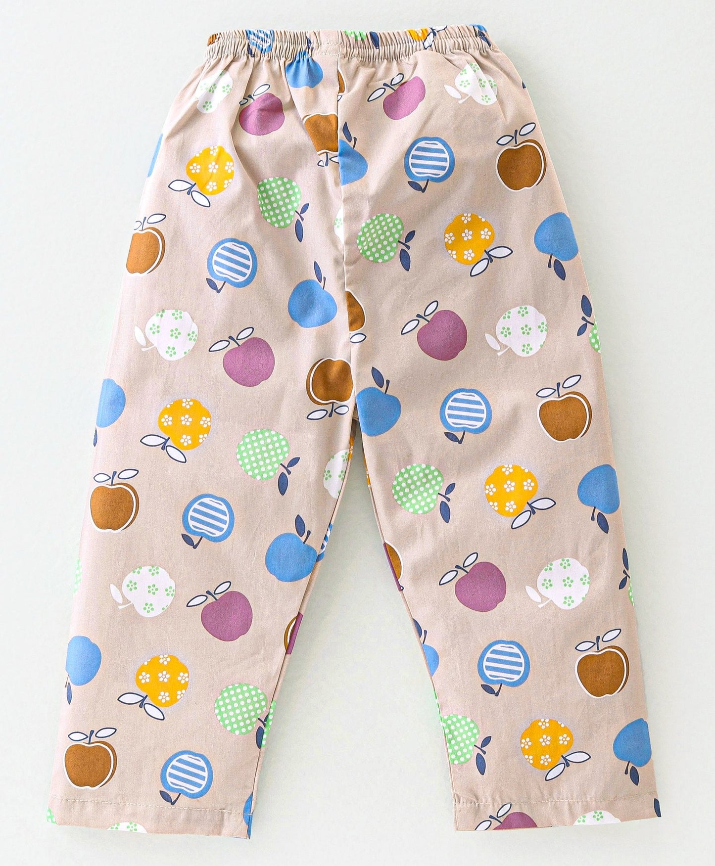 Enfance Core Full Sleeves All Over Apple Print Nightsuit-Fawn
