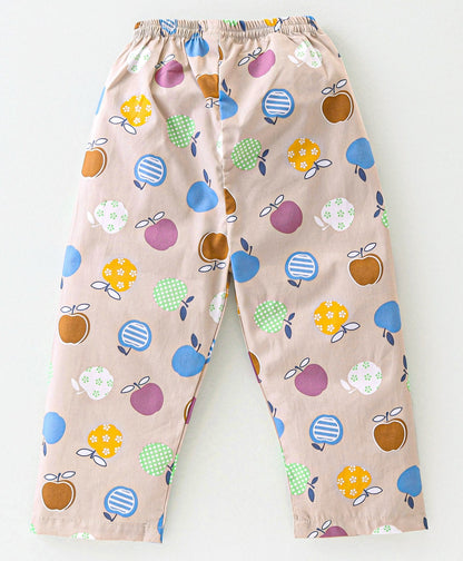 Enfance Core Full Sleeves All Over Apple Print Nightsuit-Fawn