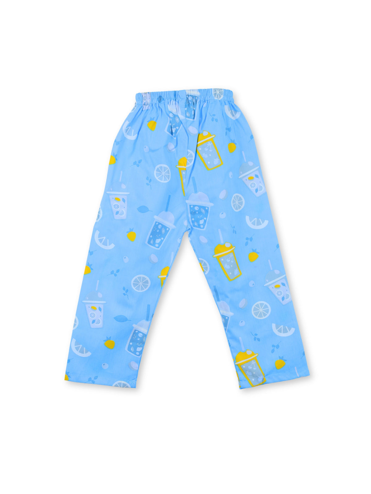 Enfance Cotton Woven Full Sleeves Lemonade Printed Night Suit - Blue