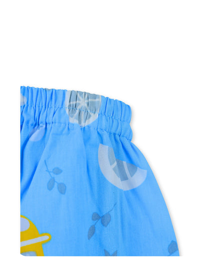 Enfance Cotton Woven Full Sleeves Lemonade Printed Night Suit - Blue