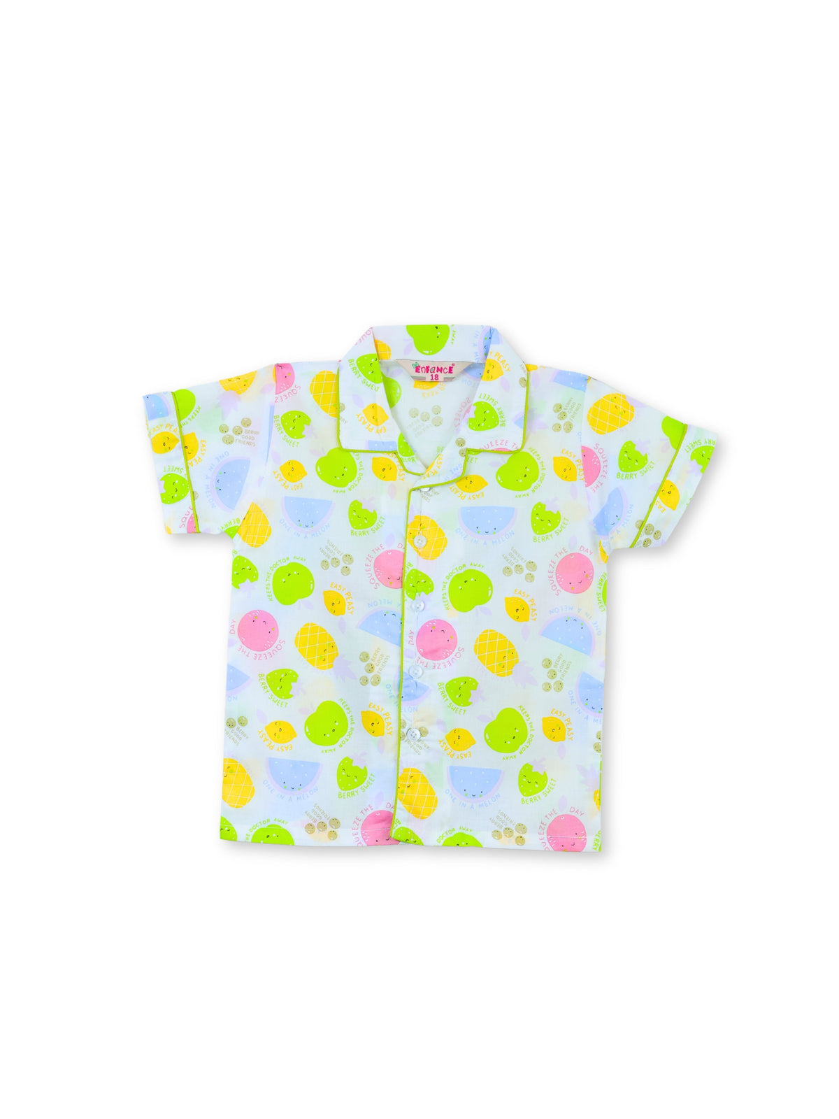 Enfance Cotton Woven Full Sleeves Fruit & Ice Cream Printed Night Suit - Green