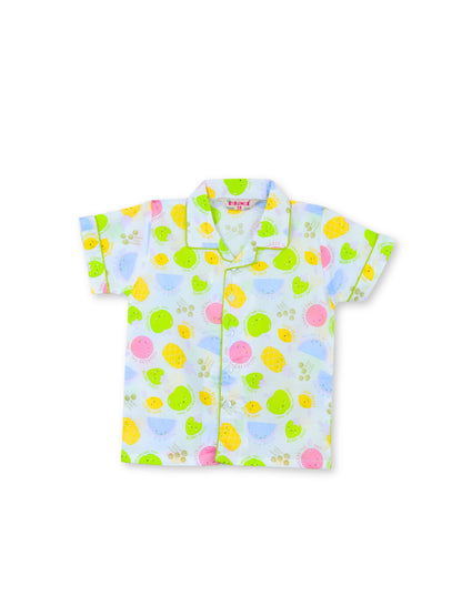 Enfance Cotton Woven Full Sleeves Fruit & Ice Cream Printed Night Suit - Green
