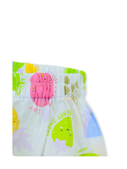 Enfance Cotton Woven Full Sleeves Fruit & Ice Cream Printed Night Suit - Green