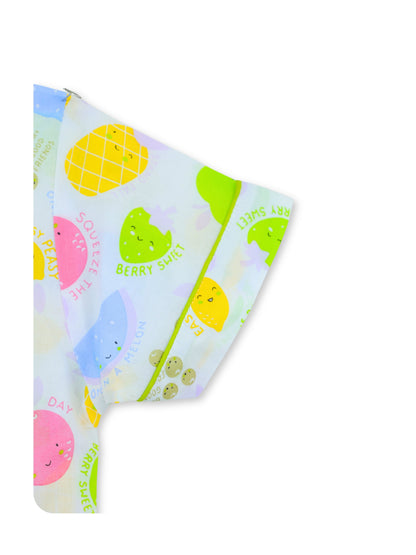 Enfance Cotton Woven Full Sleeves Fruit & Ice Cream Printed Night Suit - Green
