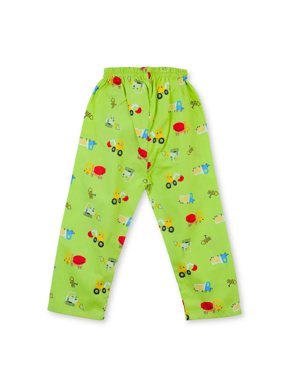 Enfance Cotton Woven Full Sleeves Construction Vehicle Printed Night Suit - P.Green