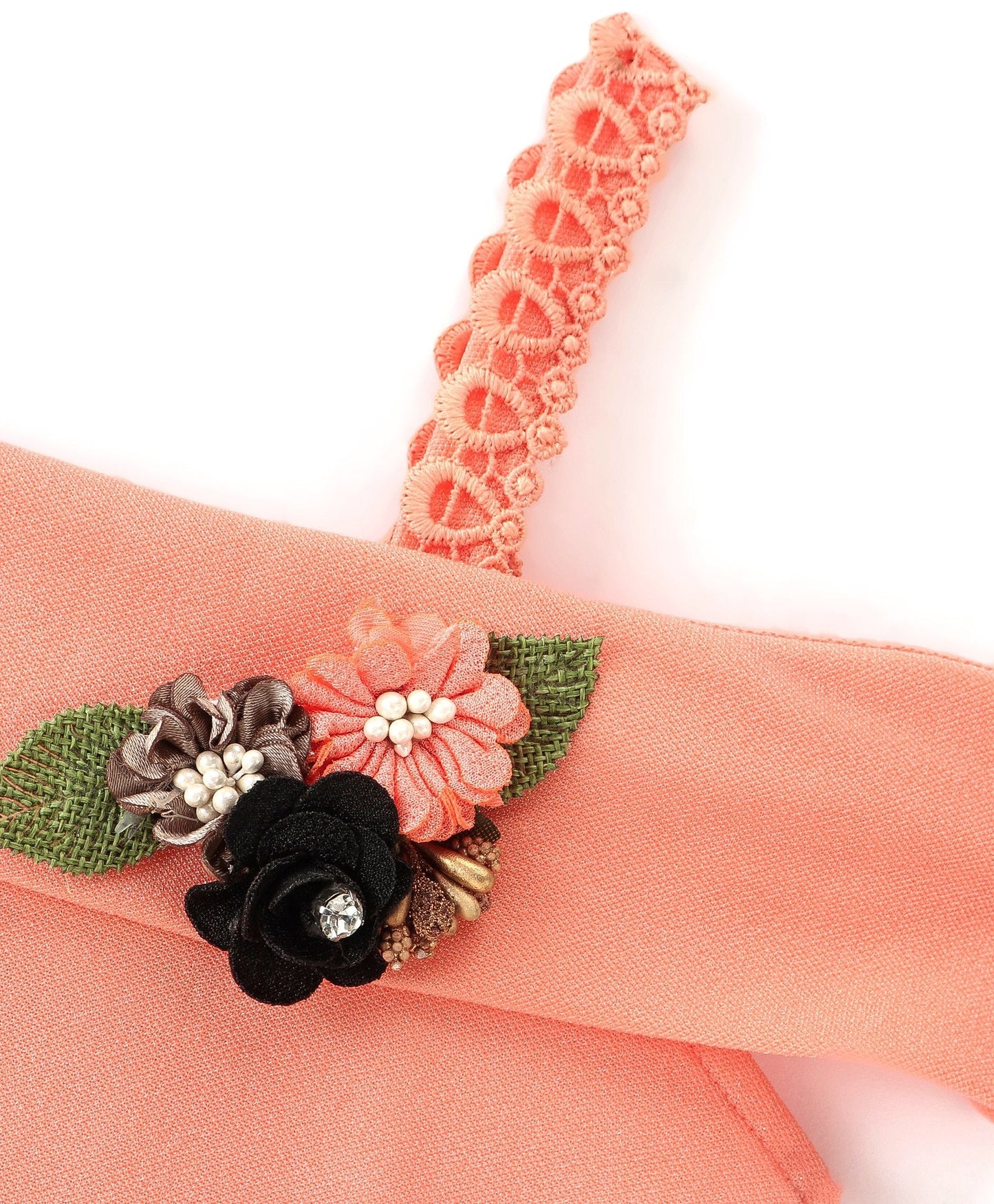 Enfance Cold Shoulder Short Sleeves Floral Applique Top With Flower Printed Frill Hem Skirt -Peach
