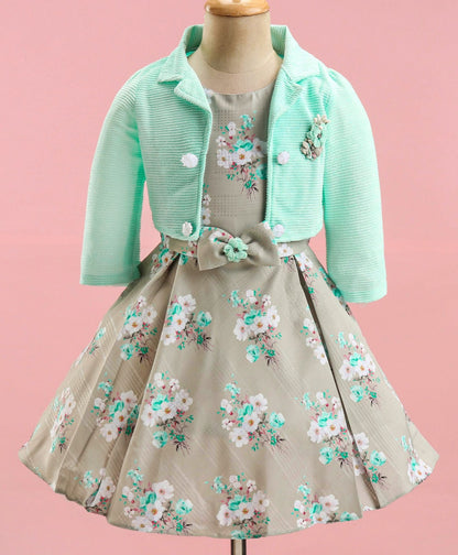 Enfance Sleveless Floral Printed  Dress With  Jacket-L.Green