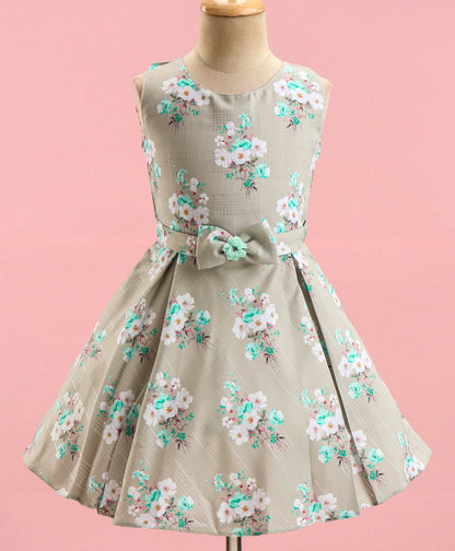 Enfance Sleveless Floral Printed  Dress With  Jacket-L.Green
