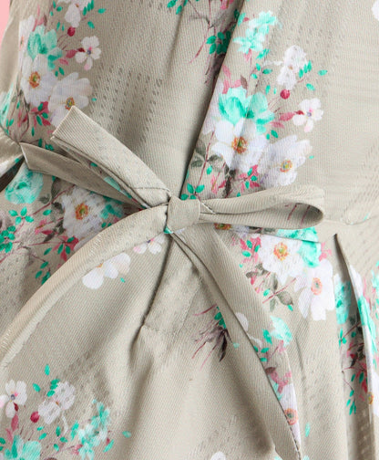 Enfance Sleveless Floral Printed  Dress With  Jacket-L.Green