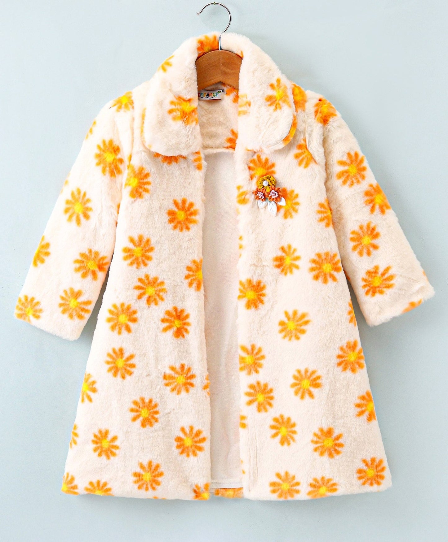 Enfance Full Sleeves Solid Long Jacket -Orange