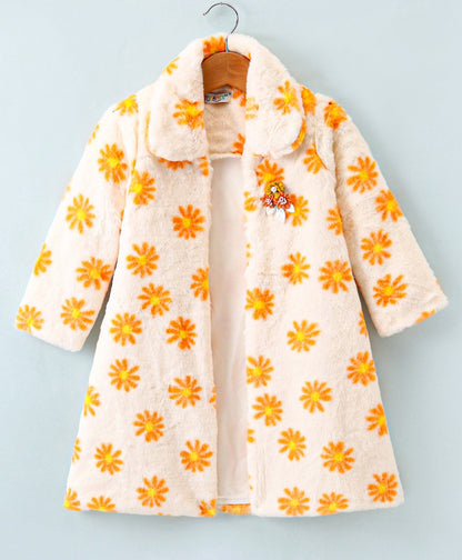 Enfance Full Sleeves Solid Long Jacket -Orange