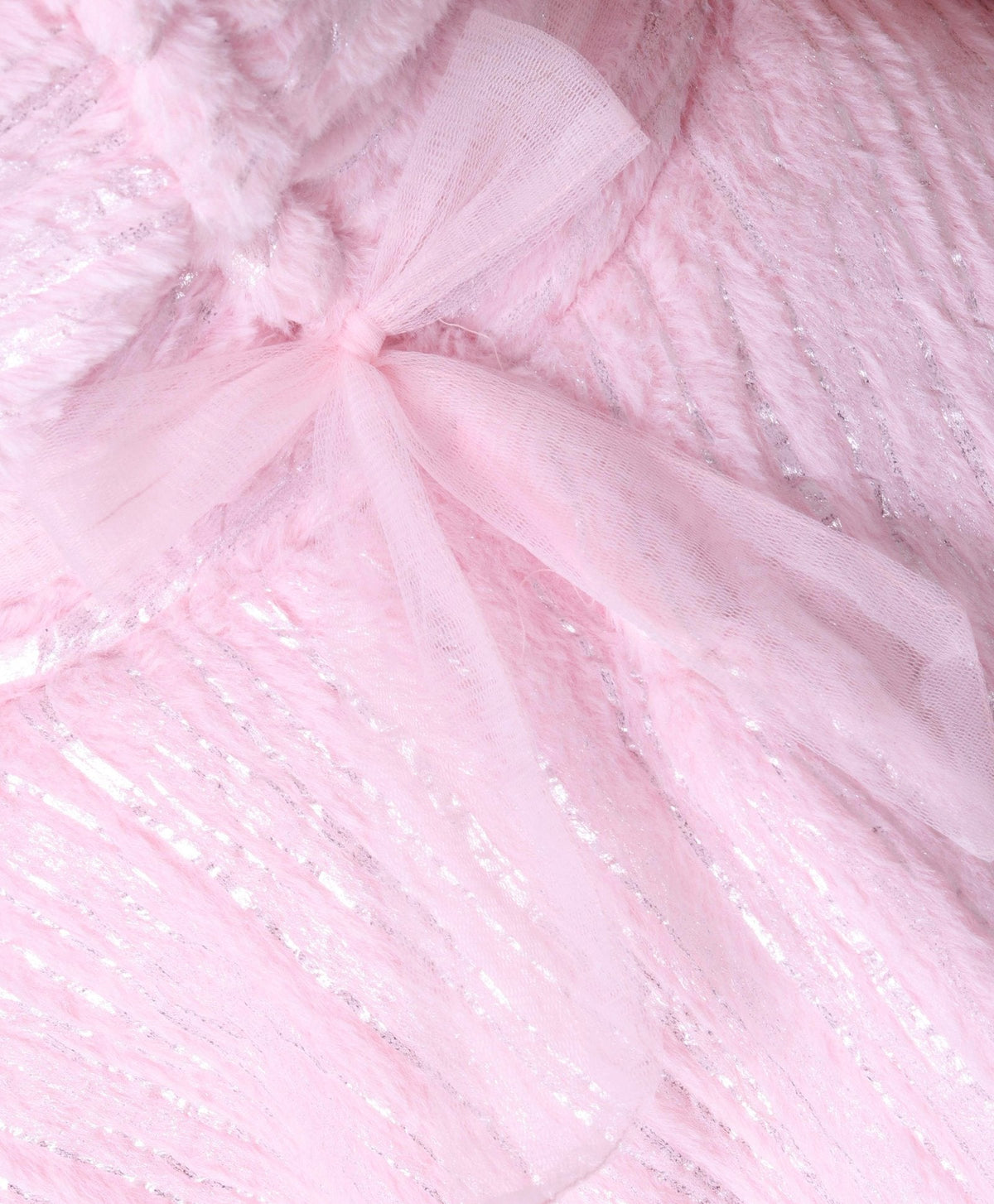 Enfance Sleeveless Mesh Yoke Fur Flared Party Wear -Pink