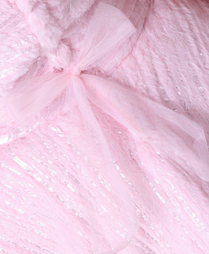 Enfance Sleeveless Mesh Yoke Fur Flared Party Wear -Pink