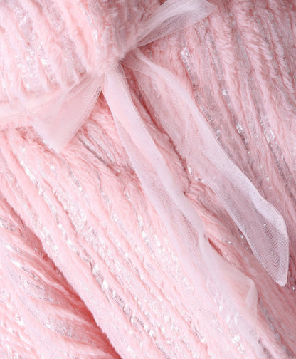 Enfance Sleeveless Mesh Yoke Fur Flared Party Wear -Peach