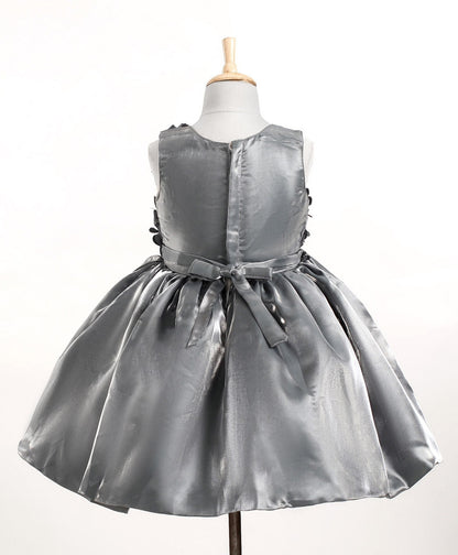 Enfance Sleeveless Frill Detailed & Gathered Bodice Designed Fit & Flare Embellished Dress-Grey