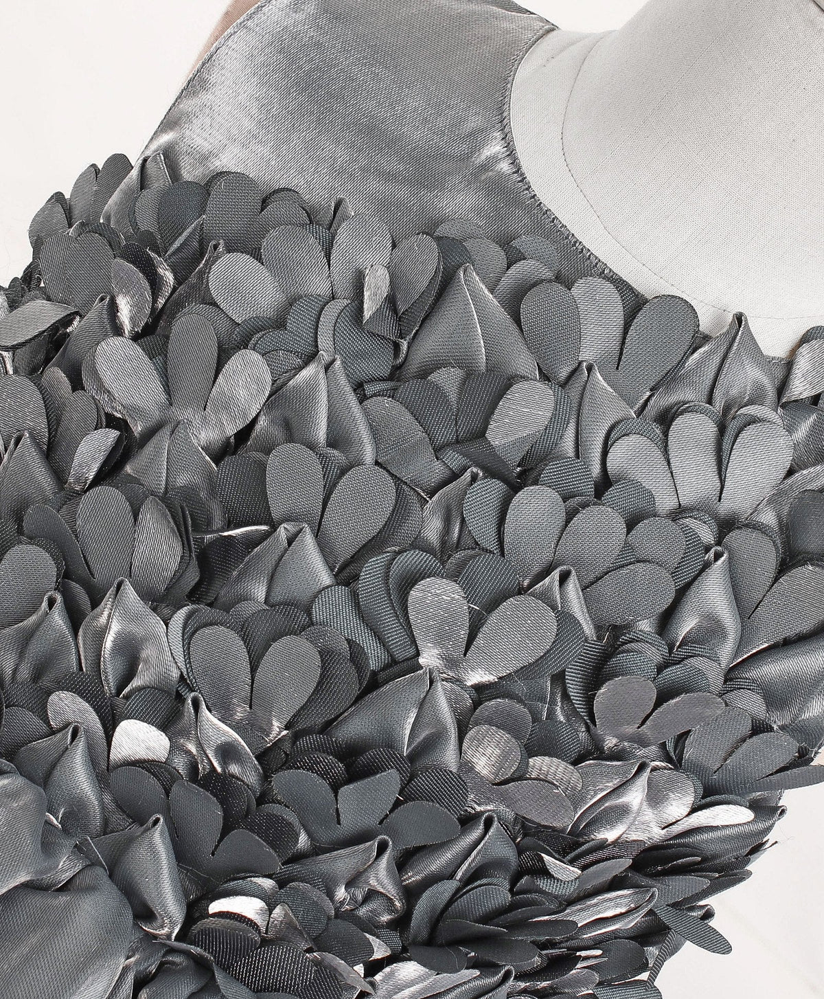 Enfance Sleeveless Frill Detailed & Gathered Bodice Designed Fit & Flare Embellished Dress-Grey