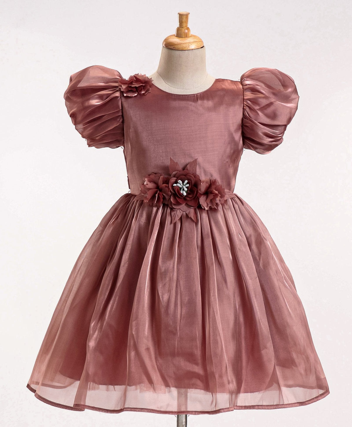 Enfance Sleeveless Flower Applique Solid Dress -Coffee