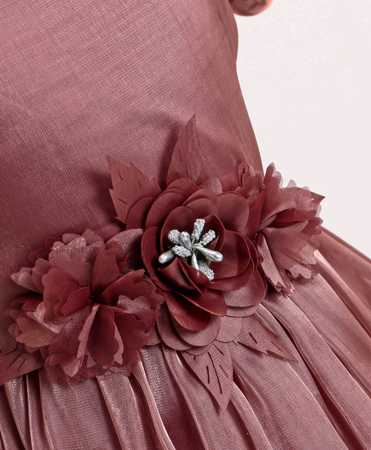 Enfance Sleeveless Flower Applique Solid Dress -Coffee