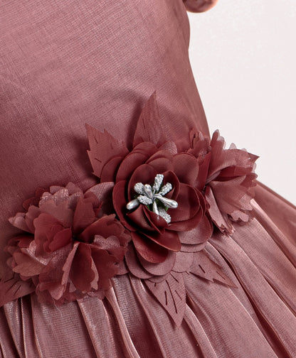 Enfance Sleeveless Flower Applique Solid Dress -Coffee