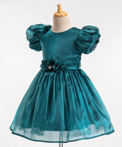 Enfance Sleeveless Flower Applique Solid Dress -Green