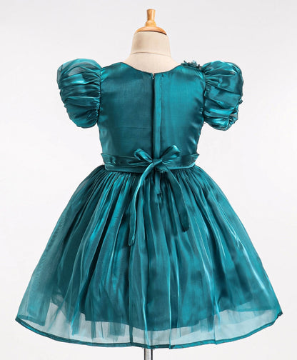 Enfance Sleeveless Flower Applique Solid Dress -Green