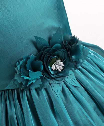 Enfance Sleeveless Flower Applique Solid Dress -Green