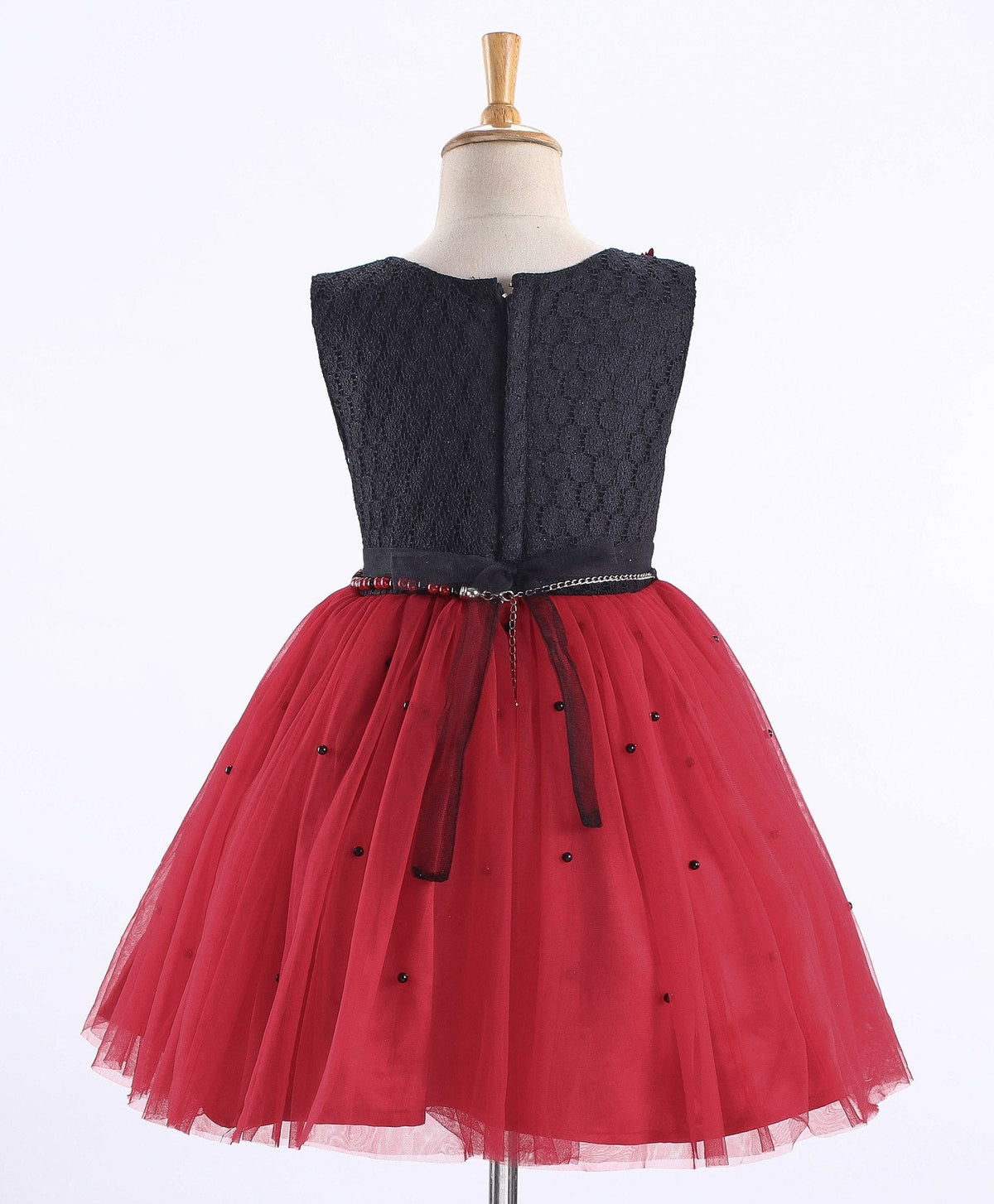 Enfance  Sleevelees Flare Dress With Flower Applique-Red
