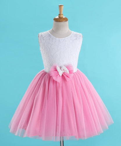 Enfance  Sleevelees Flare Dress With Flower Applique-Pink