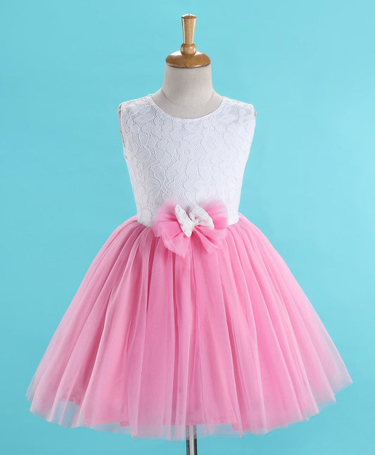 Enfance  Sleevelees Flare Dress With Flower Applique-Pink