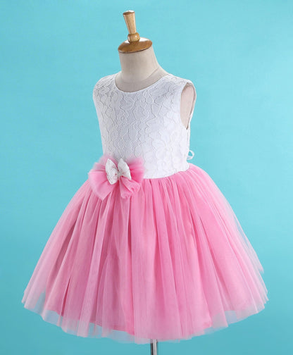 Enfance  Sleevelees Flare Dress With Flower Applique-Pink